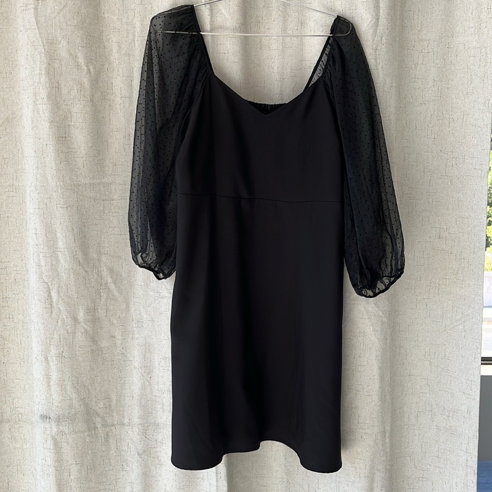 Banana Republic Black Puff-Sleeve Dot Swing Dress Size Medium - Picture 5 of 8